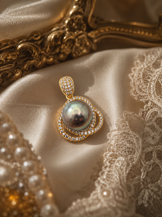 Golden Swirl Sparkle Pendant: Edison Pearl with Rare Purple Green Luster