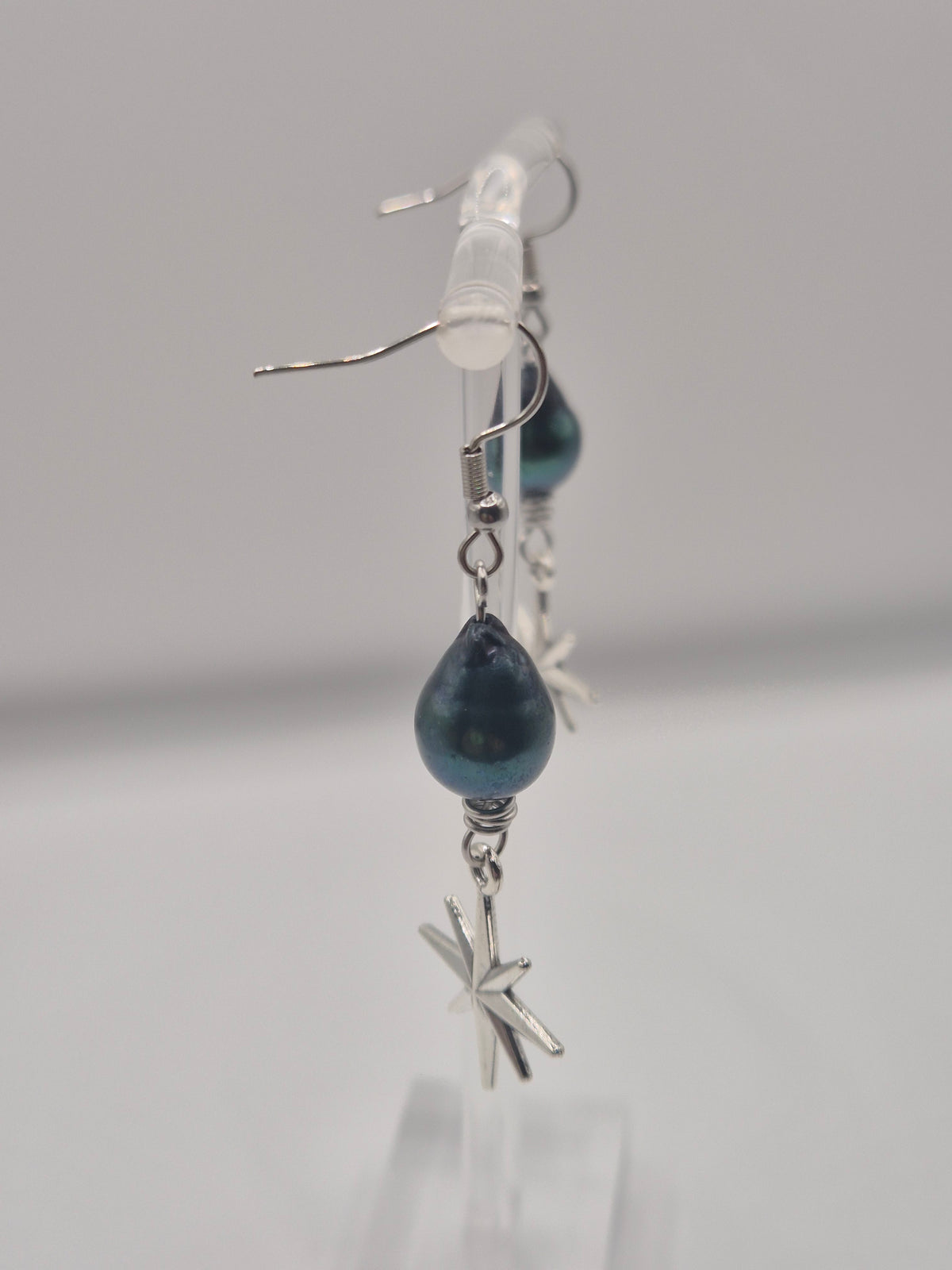 Starfall Black Peacock Pearl Earrings