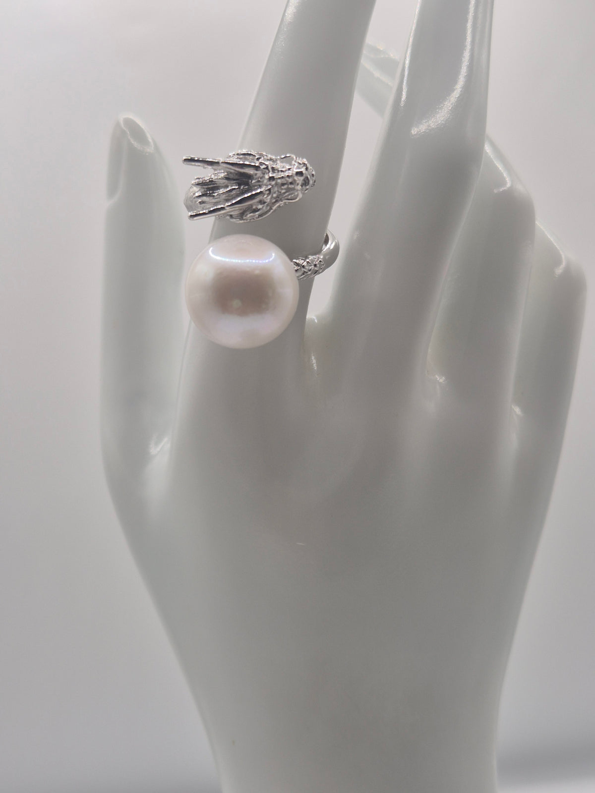 Sterling Silver Dragon Ring with XL Edison Pearl