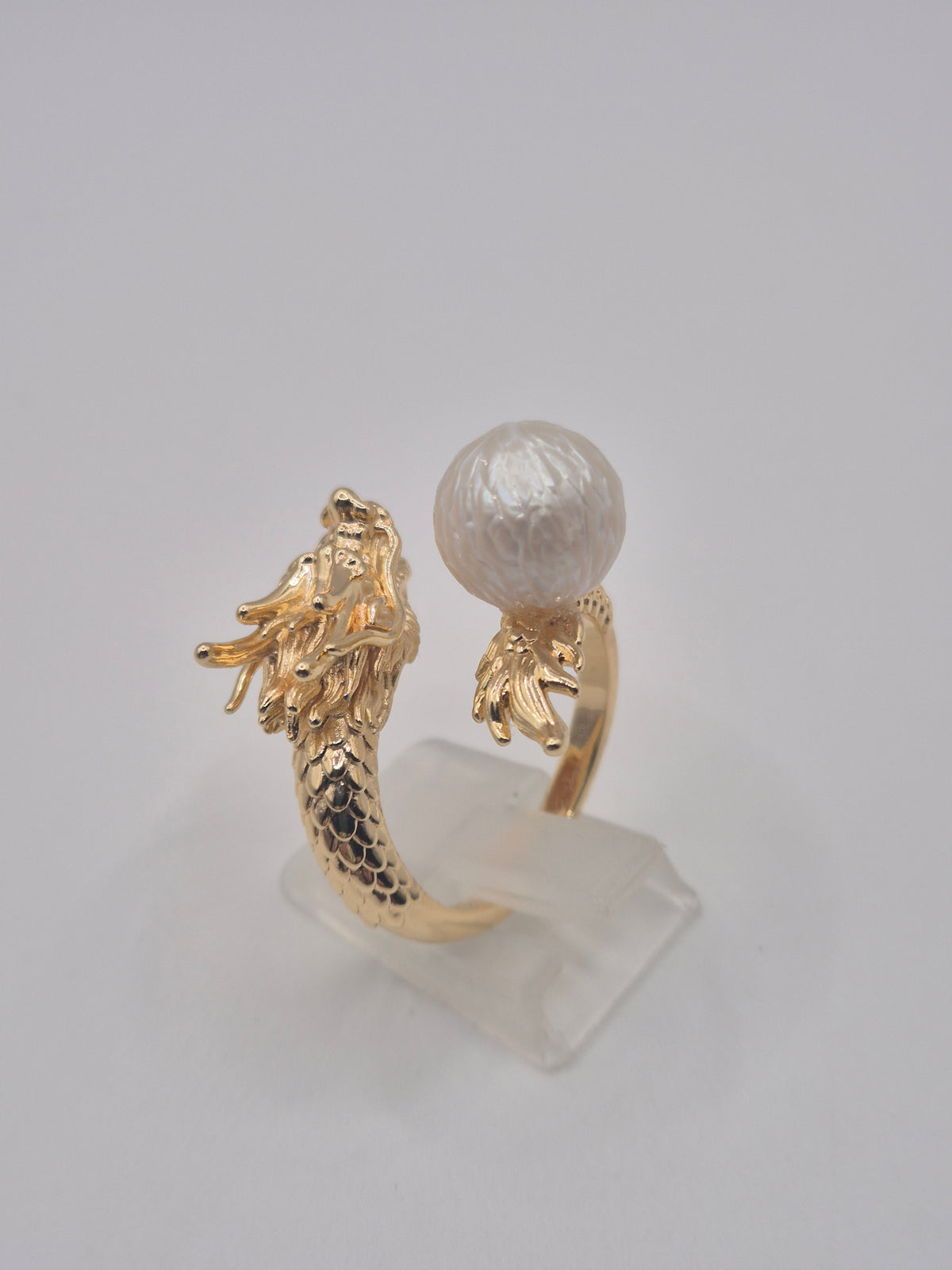 Golden Dragon with Carved Edison Pearl Ring