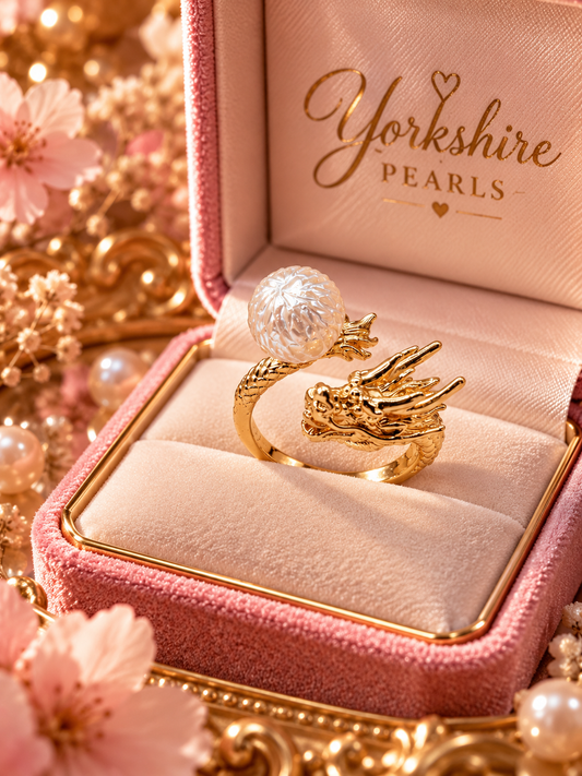 Golden Dragon with Carved Edison Pearl Ring