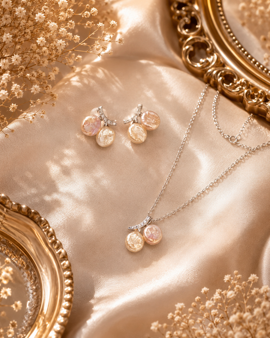 Button Pearl Butterfly Pendant and Earring Set