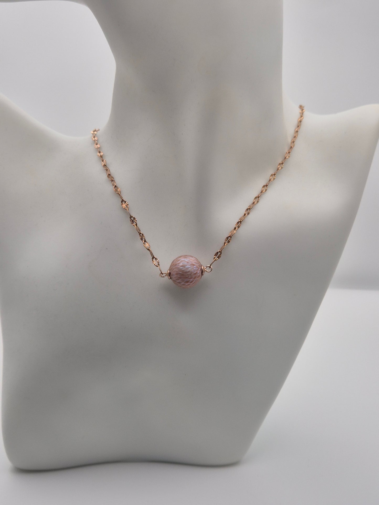 Elegant Rose Gold Floating Pearl Necklace — Carved Edison Pearl