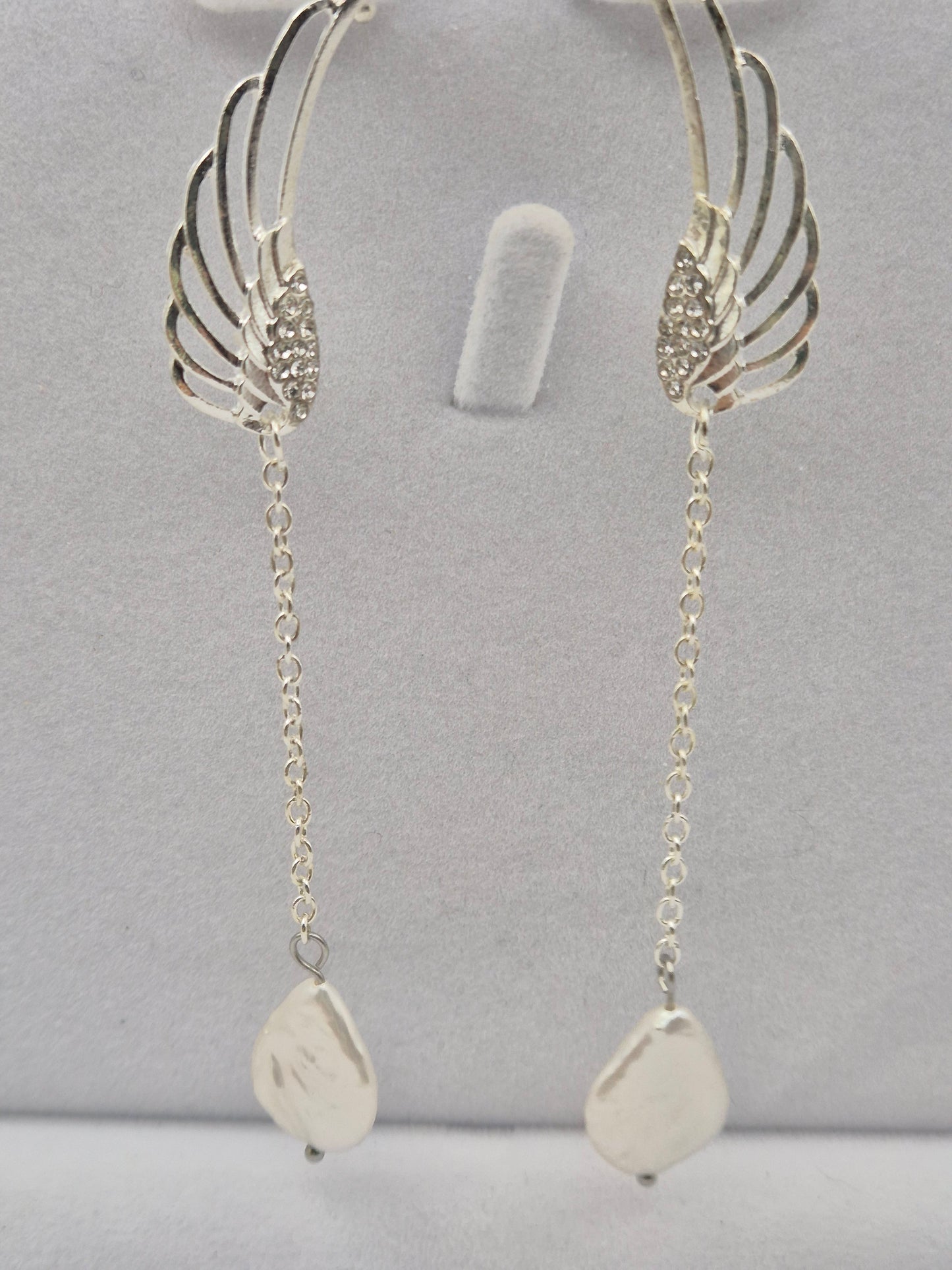 Angel Wing Teardrop Pearl Ear Stud & Cuff — No Second Piercing Needed
