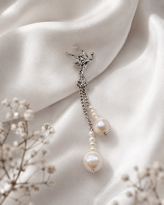 Winged Multiple Pearl Dangle Ear Cuff
