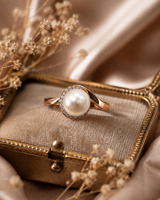 Rose Gold Pearl Swirl Ring - Sterling Silver