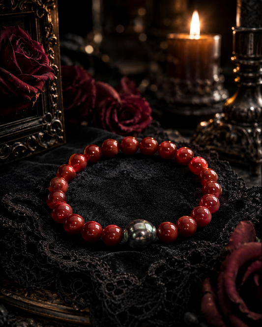 Red Agate & Black Tahitian Bracelet