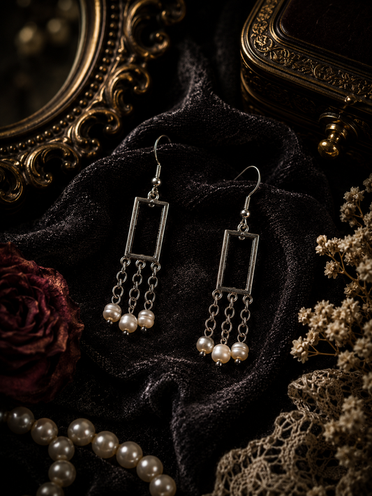 Multiple Pearl Rectangular Drop Earrings