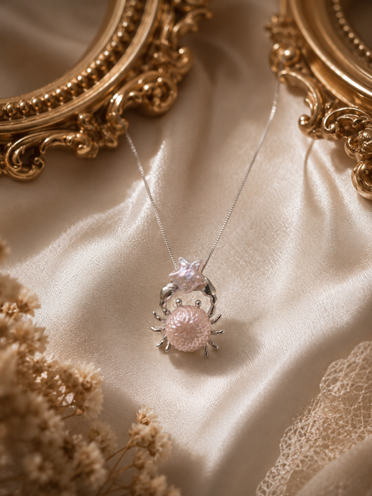 Carved Edison & Star Pearl Crab Pendant