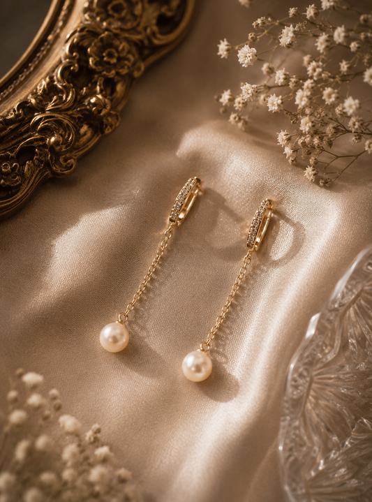 Golden Pearl Drop Earrings