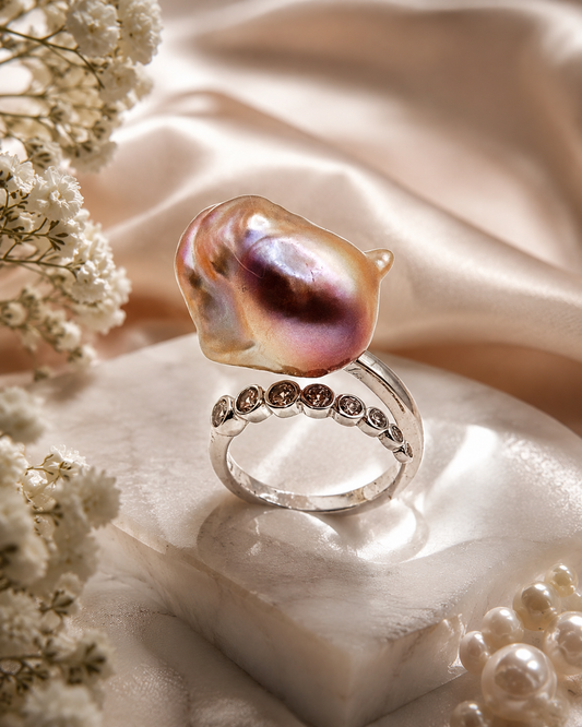 Aurora Blossom Sparkle Pearl Ring - Sterling Silver