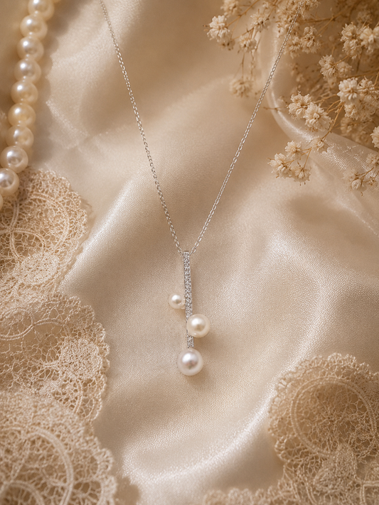Triple Saltwater Pearl Minimalist Sterling Silver Pendant