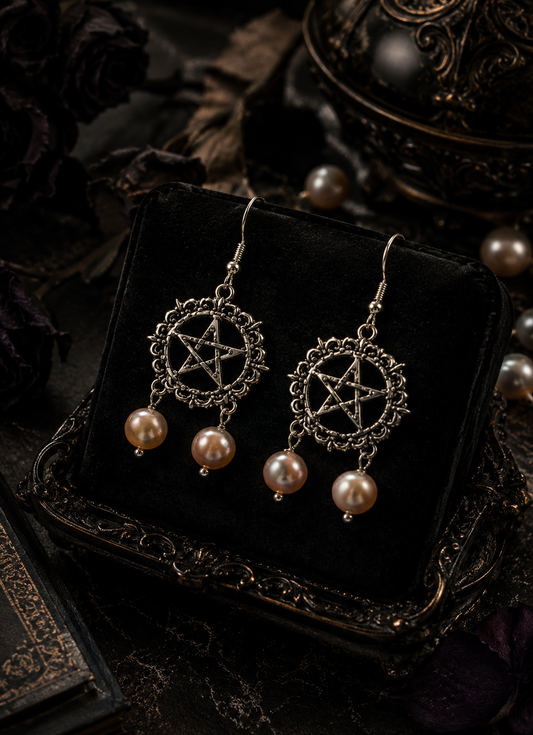 Mystical Double Pearl Pentagram Earrings - For the Modern Witch