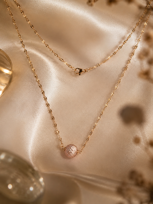 Elegant Rose Gold Floating Pearl Necklace — Carved Edison Pearl