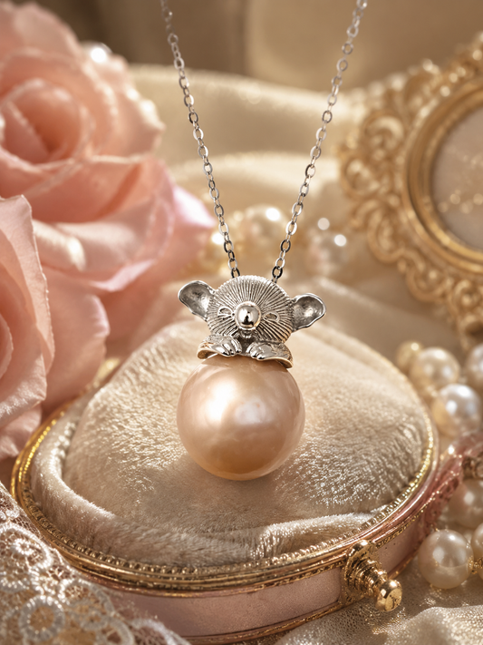 Sterling Silver Sleepy Koala Pendant with Edison Pearl