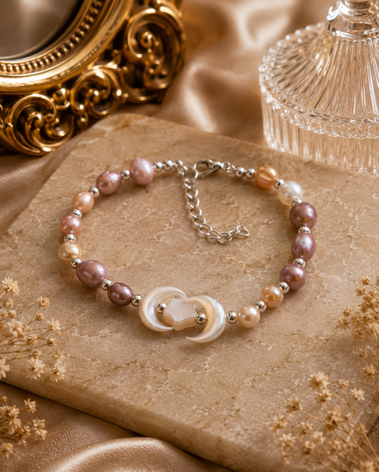 Pearl Bracelet with Mother of Pearl Moon & Star