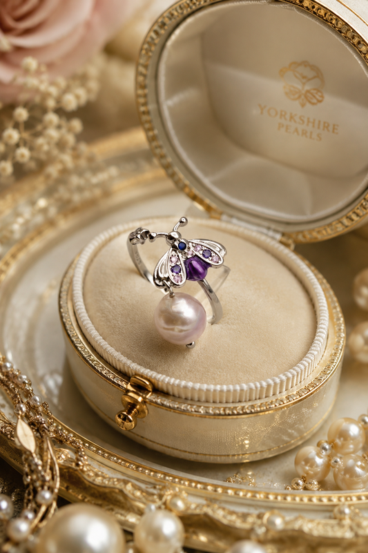 Purple Firefly Pearl Drop Ring