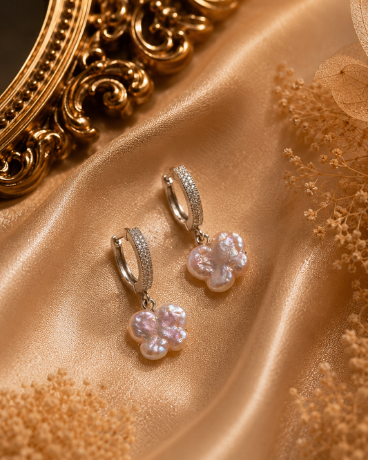 Butterfly Shaped Pearl Petite Hoop Earrings