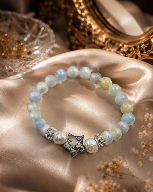 Seafoam Star Gemstone & Pearl Bracelet