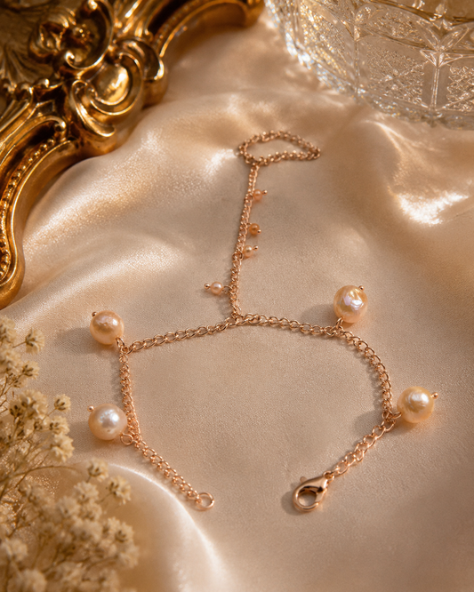 Rose Gold Multiple Pearl Hand & Ring Chain