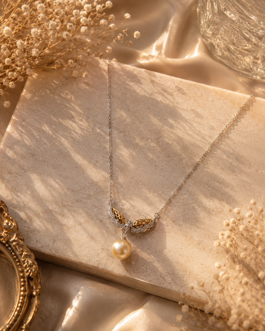 South Sea Golden Celestial Wing Pearl Necklace in Sterling Silver