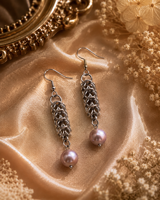 Chainmaille Rope Edison Pearl Earrings