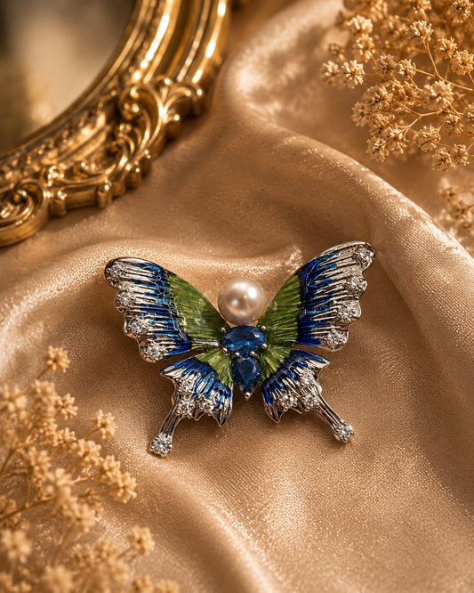 Colourful Butterfly Pearl Brooch