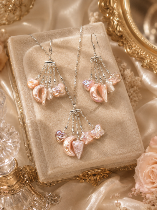 Multi Shaped Pearl Earring and Pendant Set