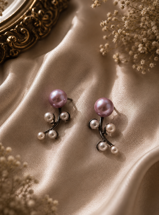Multi Pearl Black Curved Stud Earrings - Sterling Silver