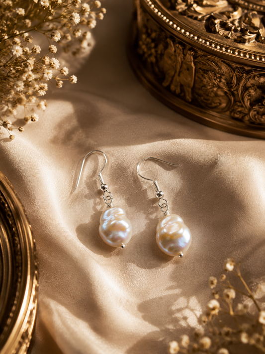 Diamond Baroque Simple Pearl Drop Earrings