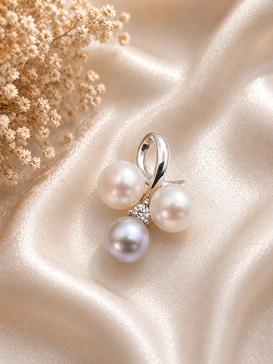 Triple Saltwater Pearl Ribbon Pendant