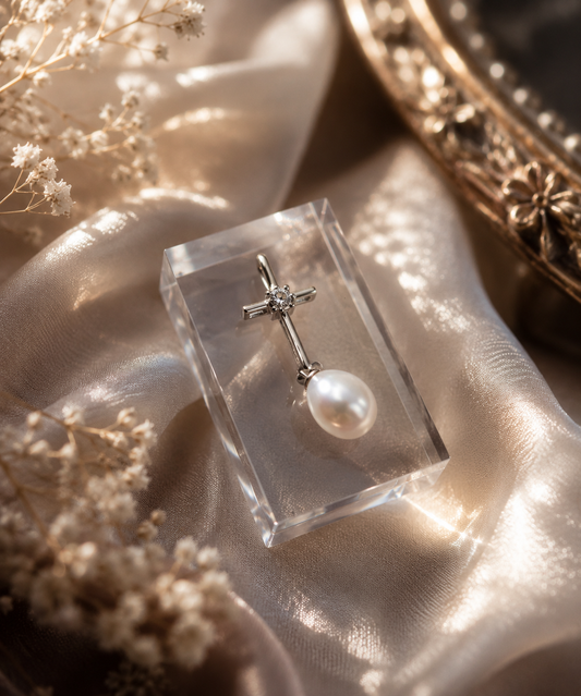 Classic Pearl Drop Silver Cross Pendant