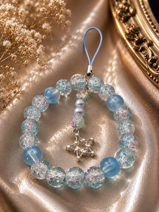 Whimsical Winter Blue Pearl & Bead Phone Charm