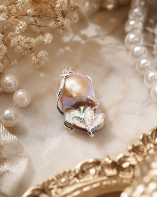 King Pearl Flower Wrap Pendant - Sterling Silver