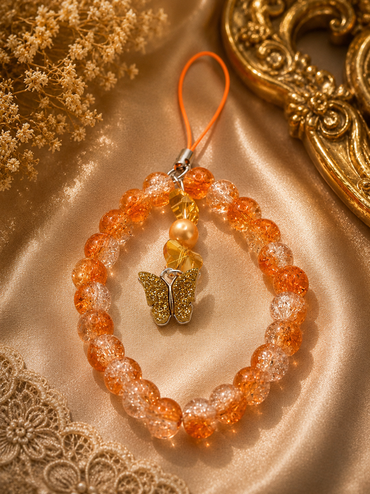 Fiery Orange Pearl & Bead Phone Charm