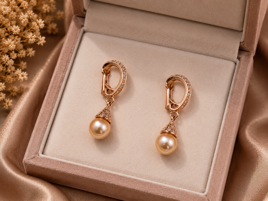 Rose Gold Sparkle Pearl Drop Earrings