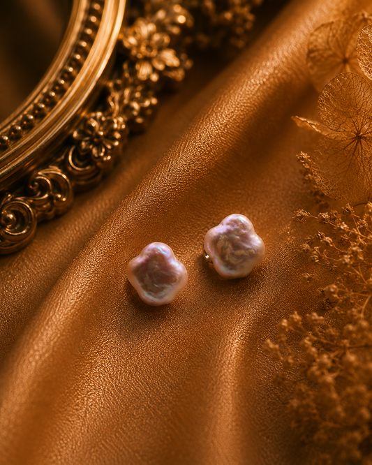 S925 Clover Pearl Stud Earrings