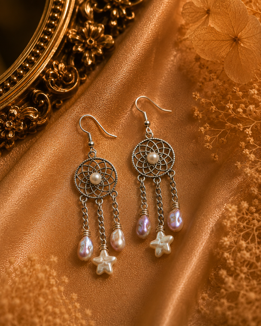 Multiple Pearl Drop Dreamcatcher Earrings