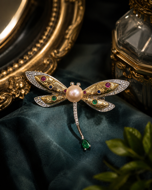 Jewelled Dragonfly Pearl Brooch