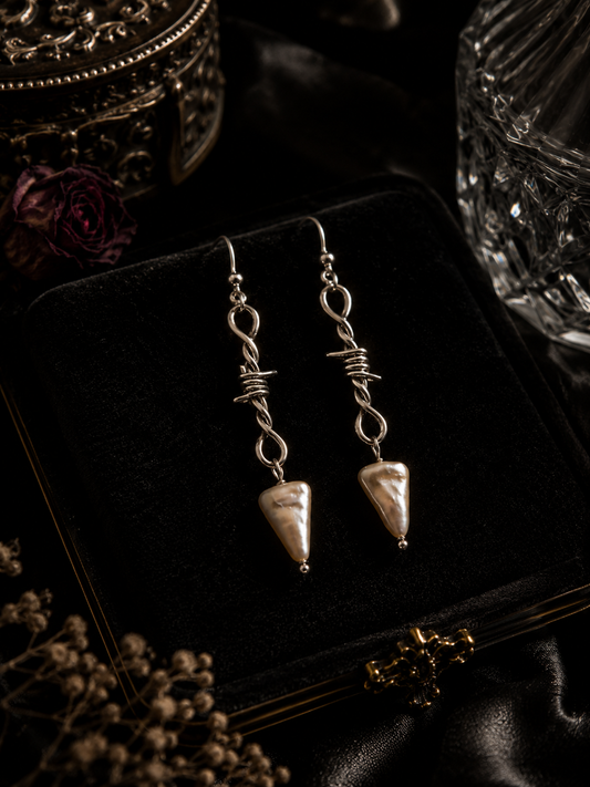 Barbed Wire Earrings with Arrow Head Pearls