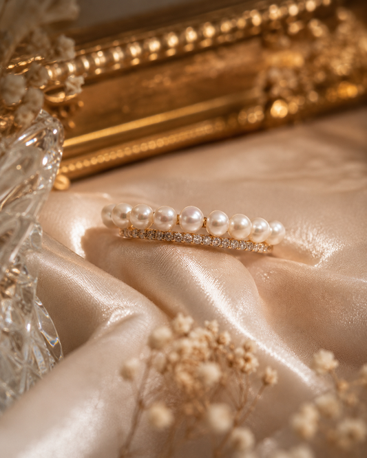 Golden Mini Pearl Cluster Ring - Sterling Silver