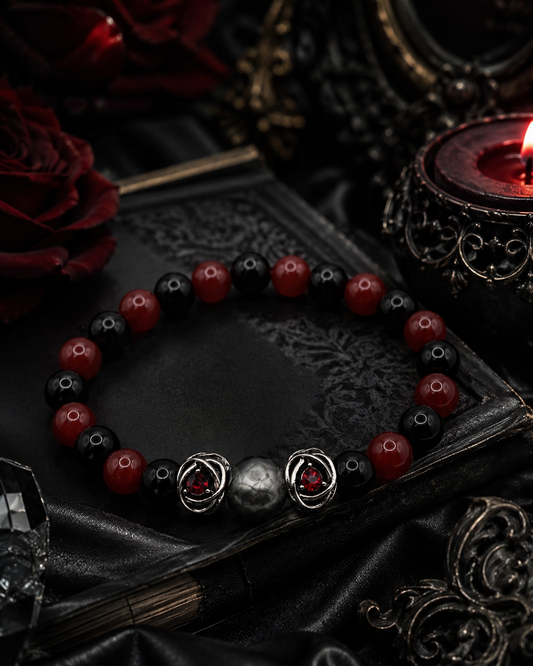 Blood moon Gemstone & Black Tahitian Bracelet