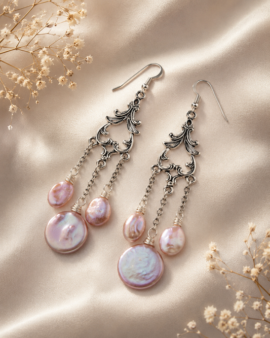 Vintage Earrings with Button Pearls