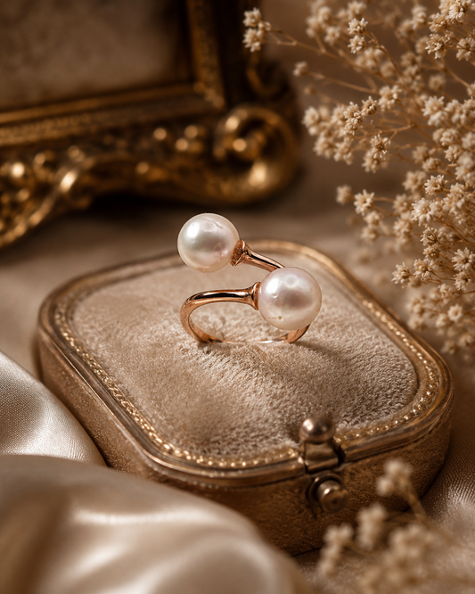 Simple Rose Gold Double Pearl Ring