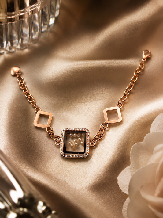 Rose Gold Locket Bracelet with Mini Pearls