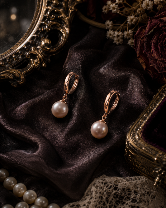 Classic Rose Gold Pearl Earrings