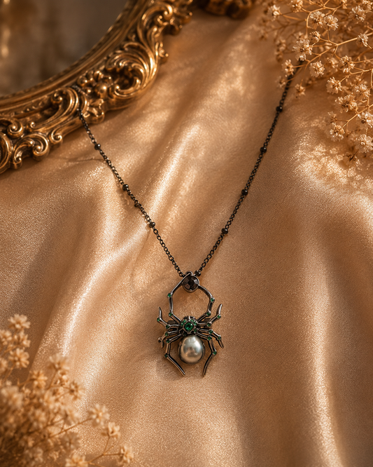 Black Tahitian Pearl Spider Pendant and Brooch - Sterling Silver & Universal