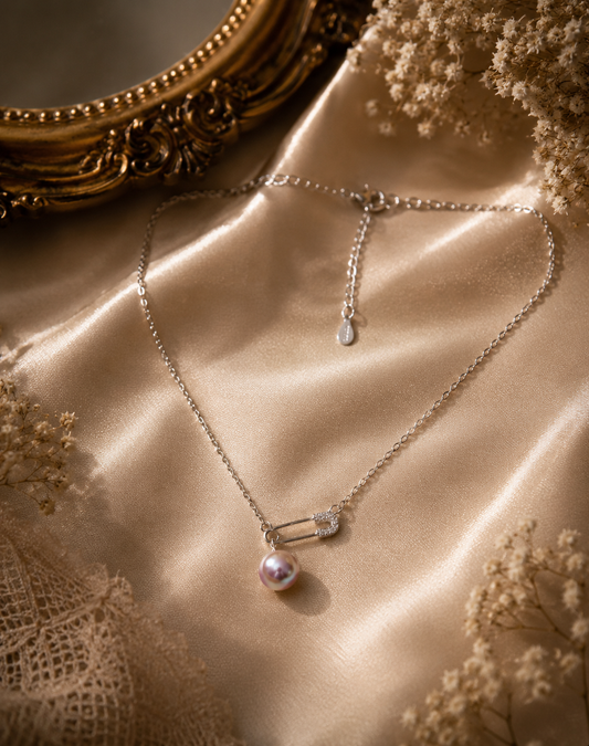 Safety Pin Pearl Necklace