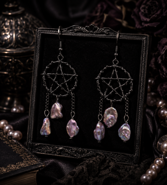 XL Keshi Pearl Pentagram Earrings