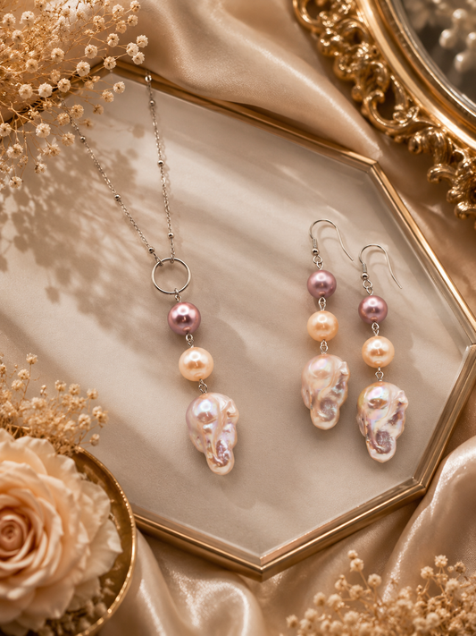 Edison And King Pearl Drop Necklace and Earring Set